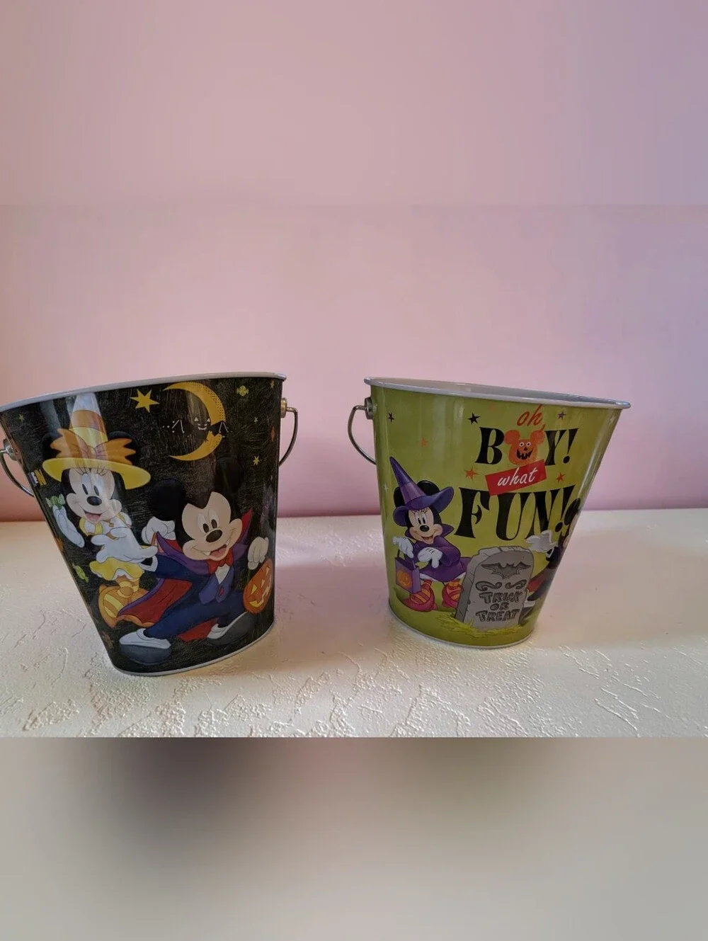 Disney & Paw Patrol Halloween Metal Treat Buckets - Set Of Four